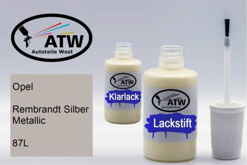 Opel, Rembrandt Silber Metallic, 87L: 20ml Lackstift + 20ml Klarlack - Set, von ATW Autoteile West.